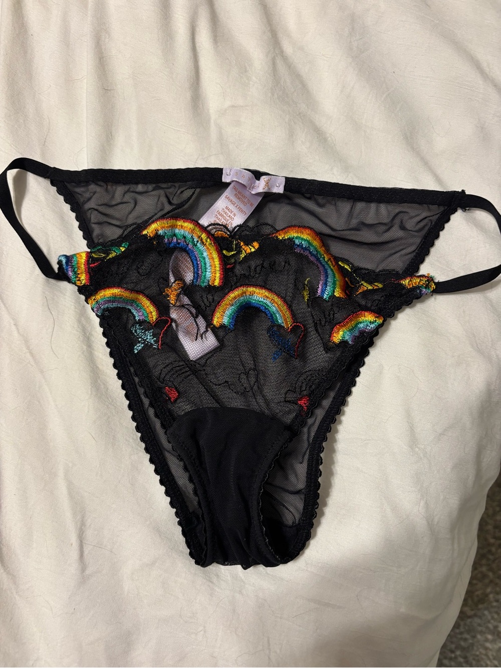 Savage X Fenty Black Sheer Bikini with Rainbow Embroidery